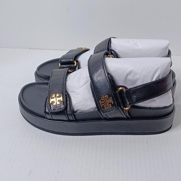 Tory Burch Platform Sandals Womens 8 Black Kira Sport Goat Leather Dust Bag - Picture 3 of 13
